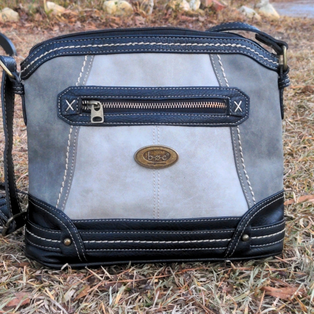 b.o.c. Cronton Gray Faux Suede with Faux Leather Trim Crossbody/Shoulder…